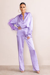 Lilac Satin Wide Leg Trousers
